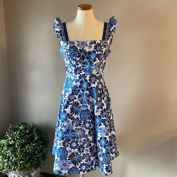 NWOT TAHARI ASL ruffle straps fit flare dress peek a boo back cotton stretch 6 - Picture 2 of 15